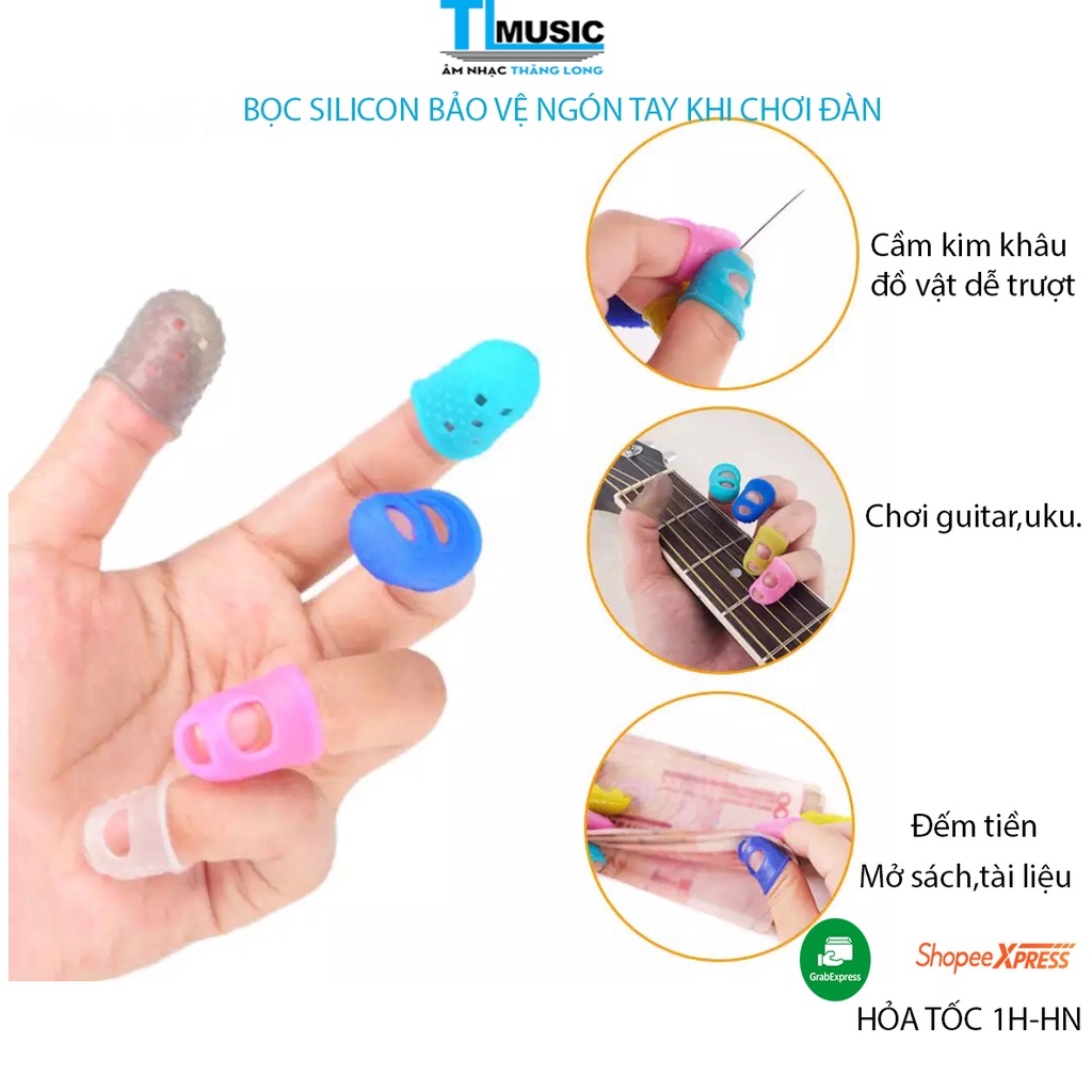 Set  5 phụ kiện đeo ngón tay(Bộ bọc ngón tay)bằng silicon dùng để giảm đau tay khi tập đàn ghita