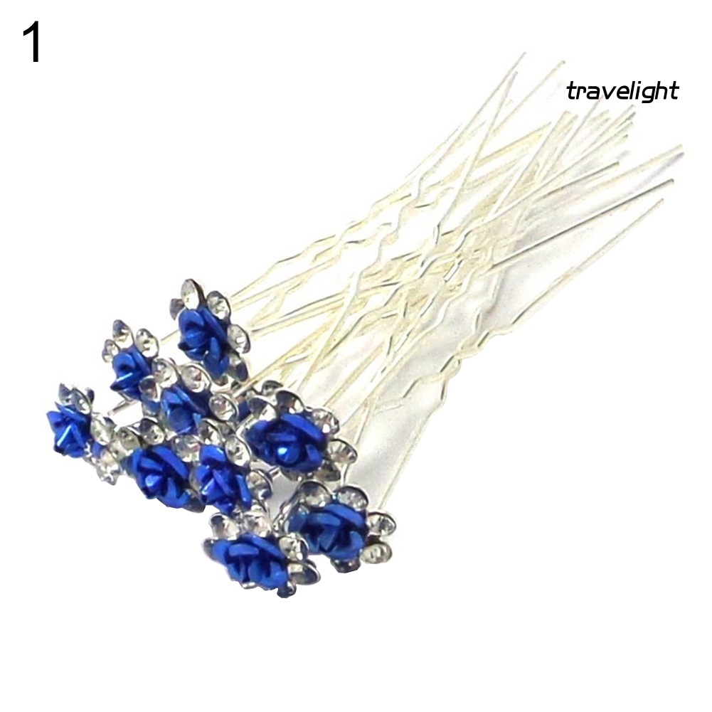 Set 10 Kẹp Tóc Mạ Bạc Hình Hoa Hồng Đính Đá Thời Trang Cho Nữ
