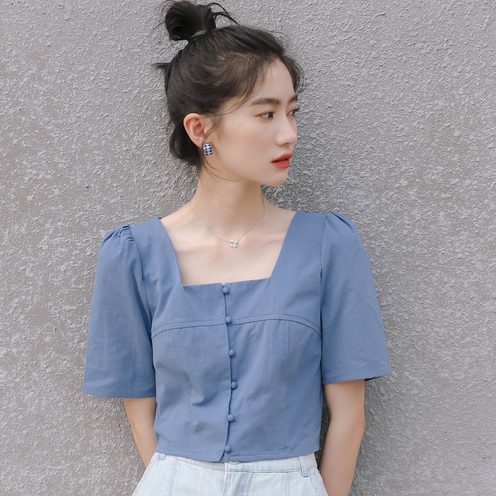 Áo kiểu tay ngắn cổ vuông thời trang mùa hè dành cho nữ 40834