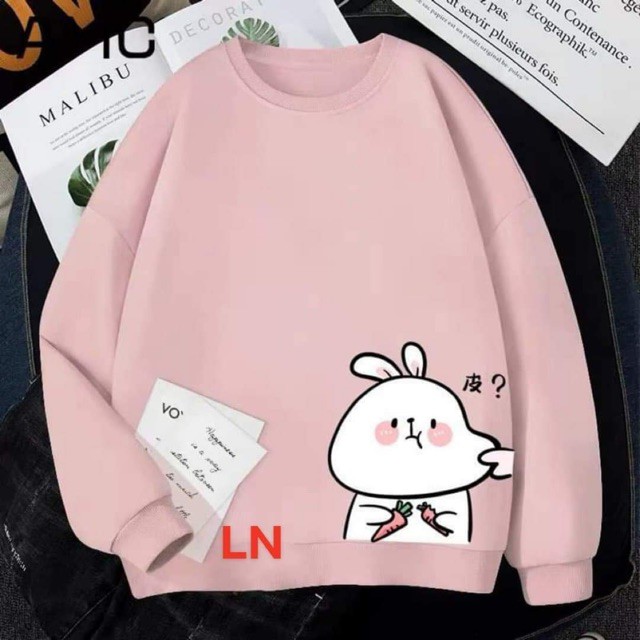 Áo nỉ bo tay thỏ hỏi chấm cạnh sườn LN12, Áo nỉ Unisex from rộng, Chất nỉ ấm mặc không xù, thiết kế 