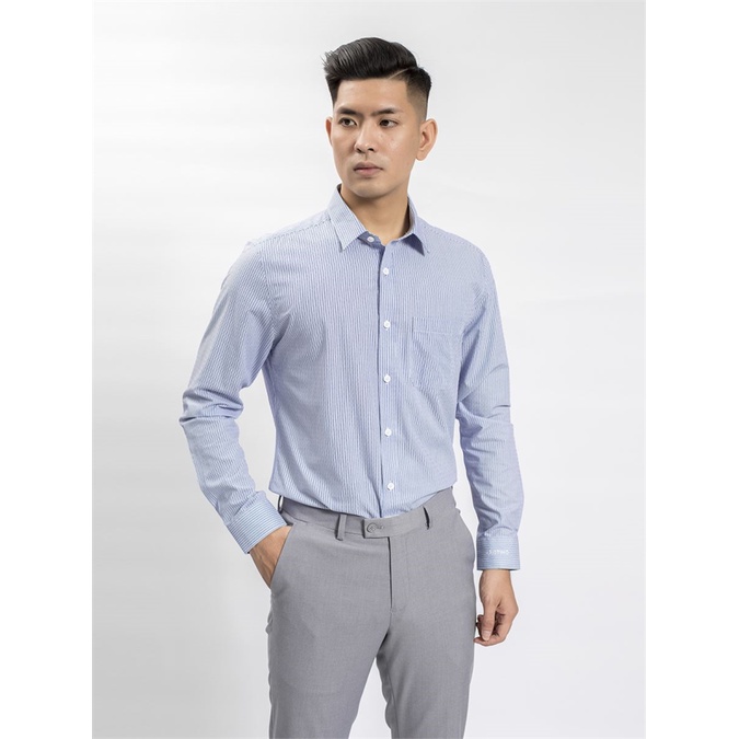 Áo sơ mi dài tay Aristino sợi sồi kháng khuẩn ,tà lượn trẻ trung from rộng ALS63108