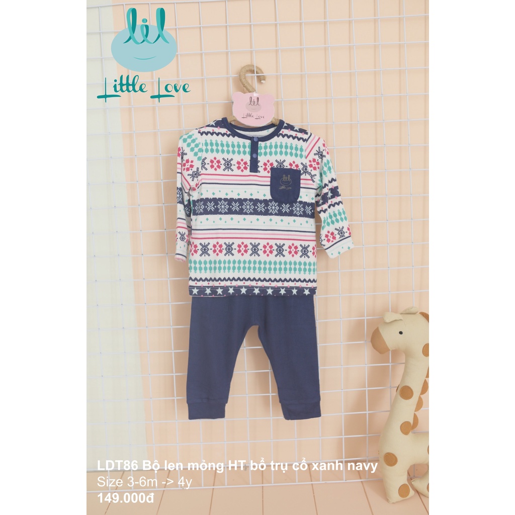 Bộ quần áo dài tay len mỏng họa tiết bổ trụ cho trẻ từ 3m đến 4y little love (LDT86)