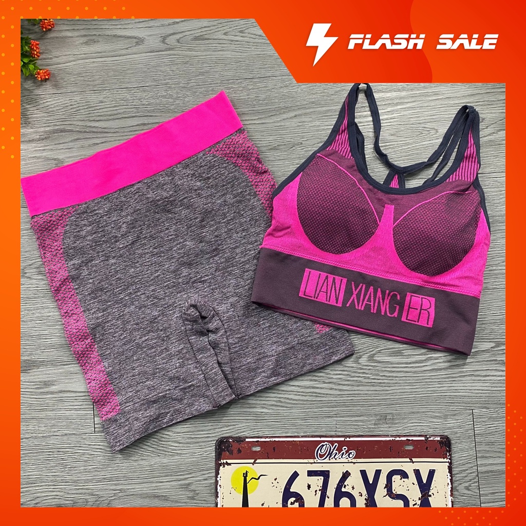 Set đồ tập gym nữ ngố,  thể thao nữ tập gym- yoga -aerobic chạy bộ gồm áo bra quần ngố tập gym...
