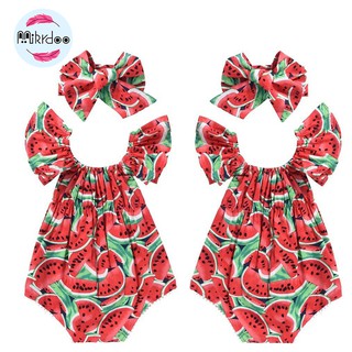 Romper MIKRDOO kèm băng đô in hình dưa hấu dễ thương cho bé gái sơ sinh
