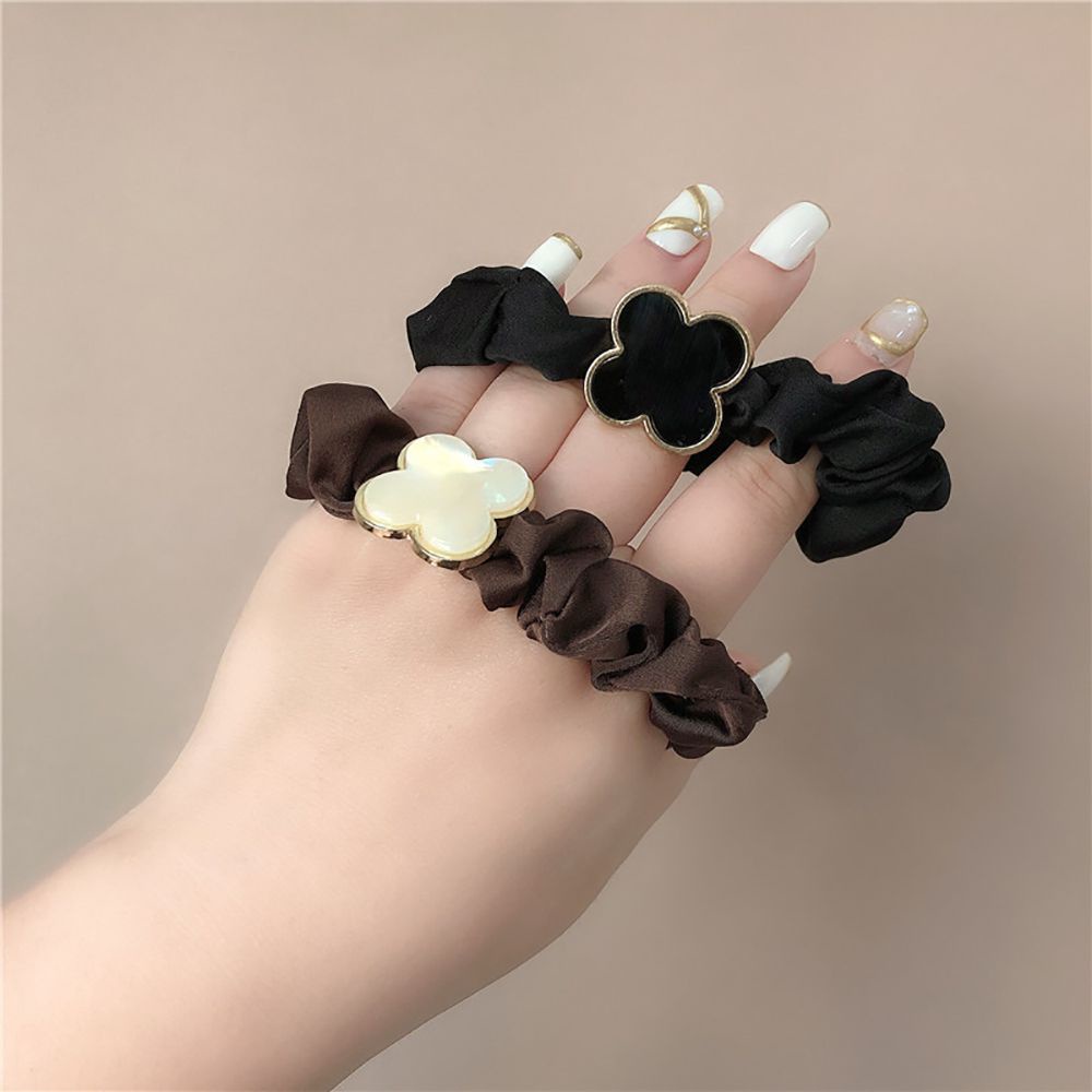 Dây buộc tóc hình cỏ ba lá bằng hợp kim nhiều màu sắc phong cách Hàn Quốc cổ điển cho nữ