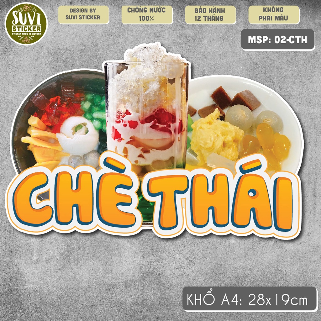 Decal khổ lớn trang trí tường, dán kính, trang trí quán cà phê khổ A4 chống nước,chè thái, bánh flan. MSP: KL25