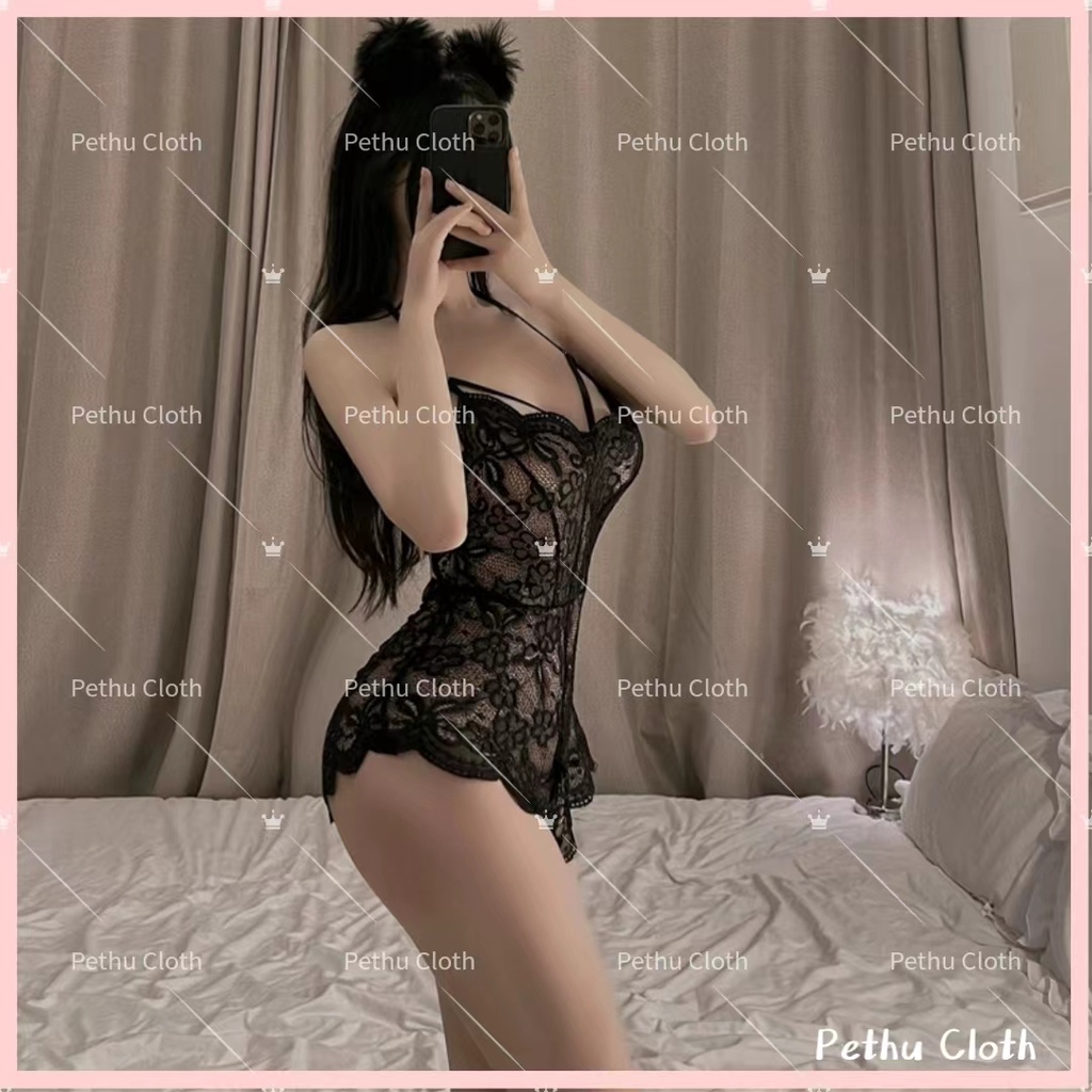 （Q1,HCM) Váy ngủ sexyBodysuit 2 dây hở lưng dễ thương phối voan 40-58kg--016