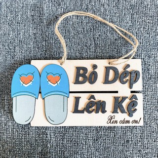 Bảng gỗ treo cửa Bỏ Dép Ở Ngoài trang trí cửa hàng, quán cafe, homestay dễ thương ngộ nghĩnh
