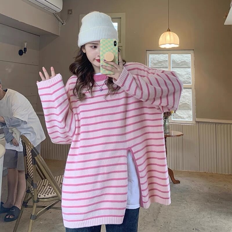 Áo len ZHELIHANGFEI dáng rộng họa tiết sọc thời trang