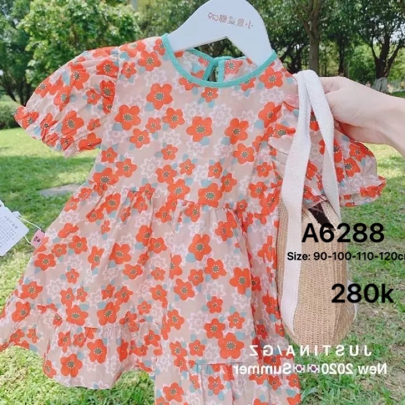 Váy bé gái hoa nhí cam