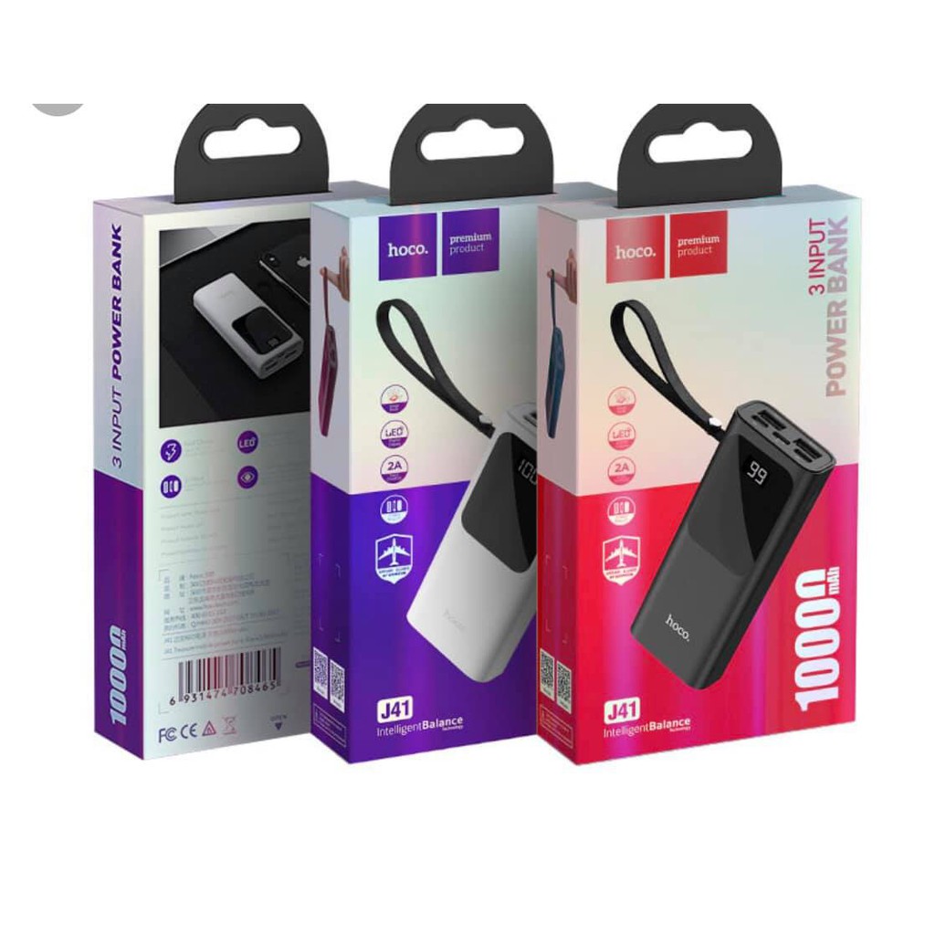 (CHÍNH HÃNG- CAO CẤP) PIN DỰ PHÒNG CAO CẤP HOCO J41/10000MAH 2 CÔNG RA, CỤC SẠC DỰ PHÒNG, sạc dự phòng nhanh 2.4A cho ip