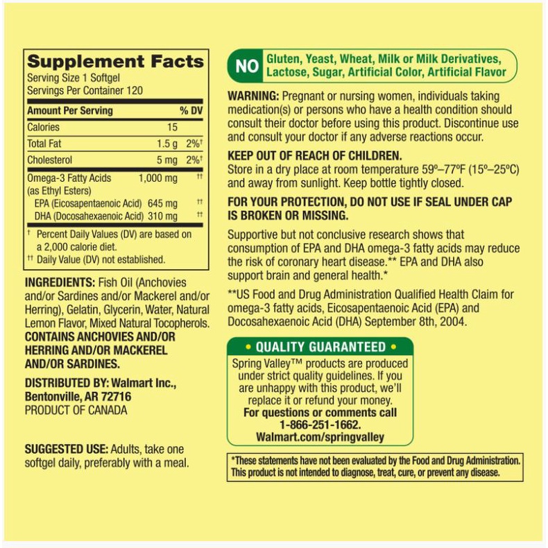 Dầu cá Omega 3 Spring Valley Fish Oil 1000mg nhập khẩu Mỹ phân phối chính hãng GymStore, hỗ trợ đẹp da, tốt cho trí não