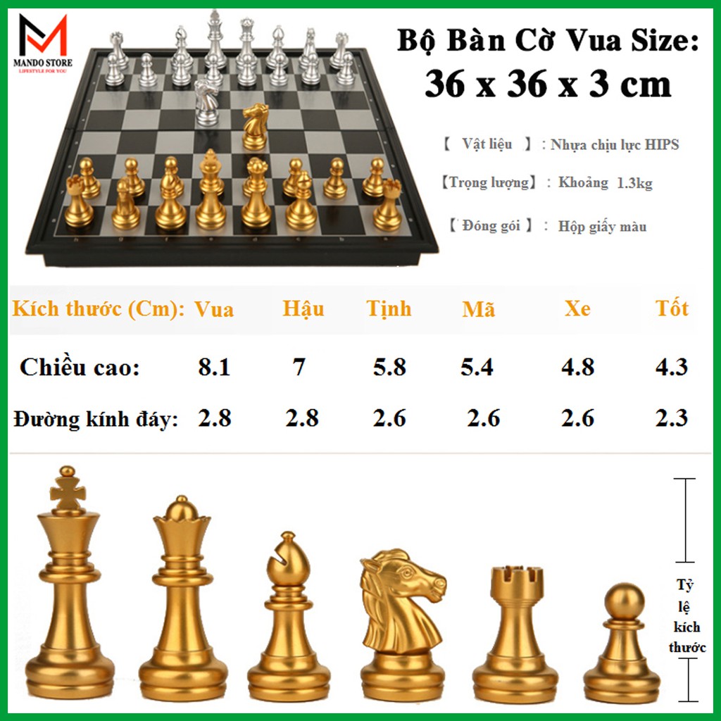 Bàn Cờ Vua Nam Châm Cao Cấp Cỡ Đại Tiêu Chuẩn Quốc Tế Phủ Nhũ Vàng Nhũ Bạc - Bộ Cờ Vua Gắn Nam Châm