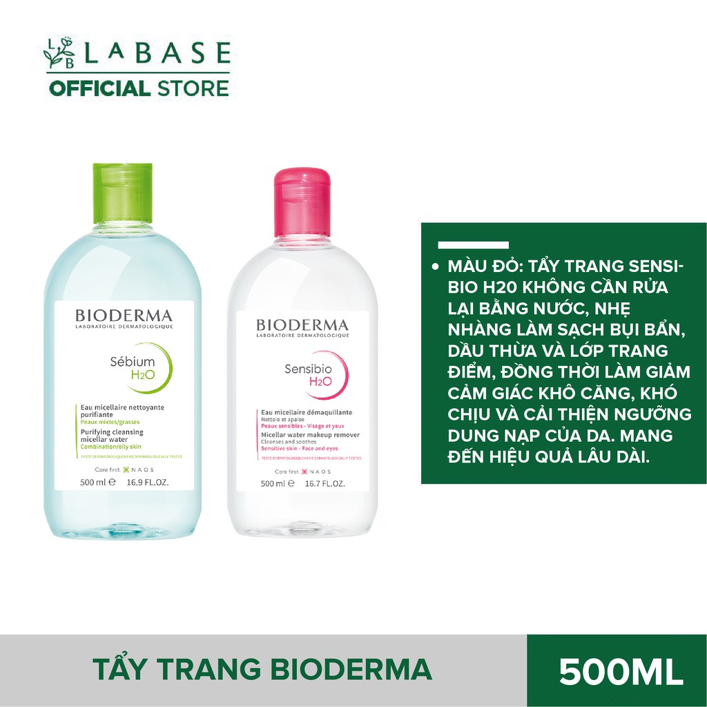 Nước tẩy trang Bioderma Xanh Sébium H2O - Đỏ Sensibio H2O 500ml - Hàng Nhập Khẩu