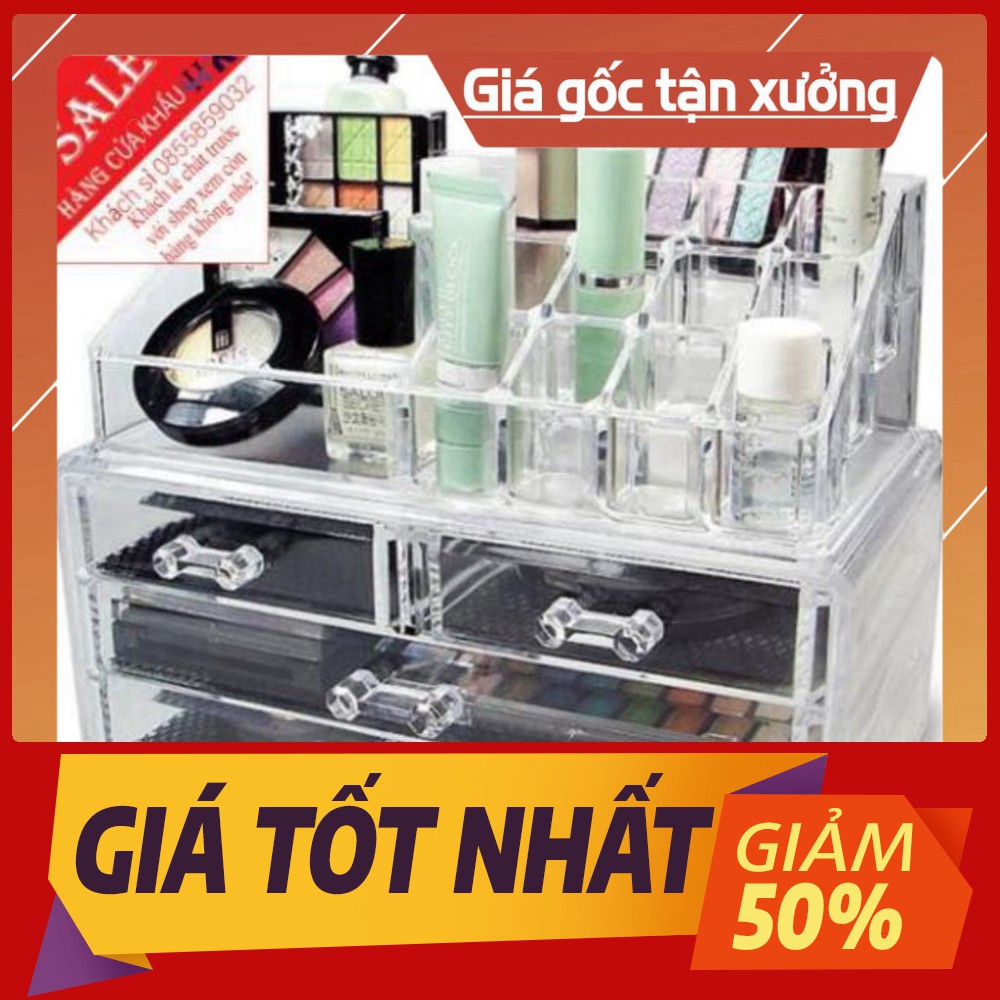 [Sale toàn shop] Sẵn hàng KỆ MỸ PHẨM 4 TẦNG KÈM KHAY SON TRONG SUỐT