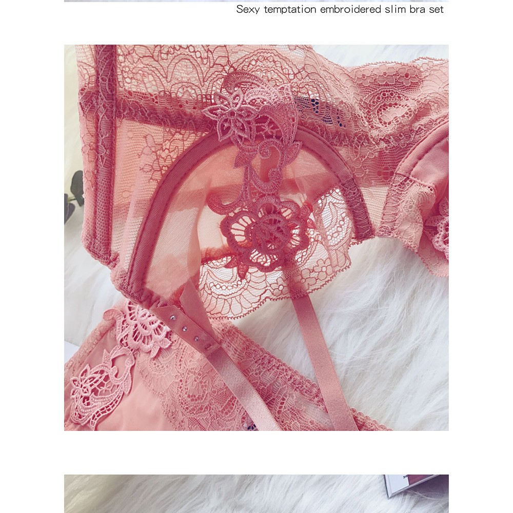 Bộ đồ lót B013 Charm ren hoa hồng không mút có gọng