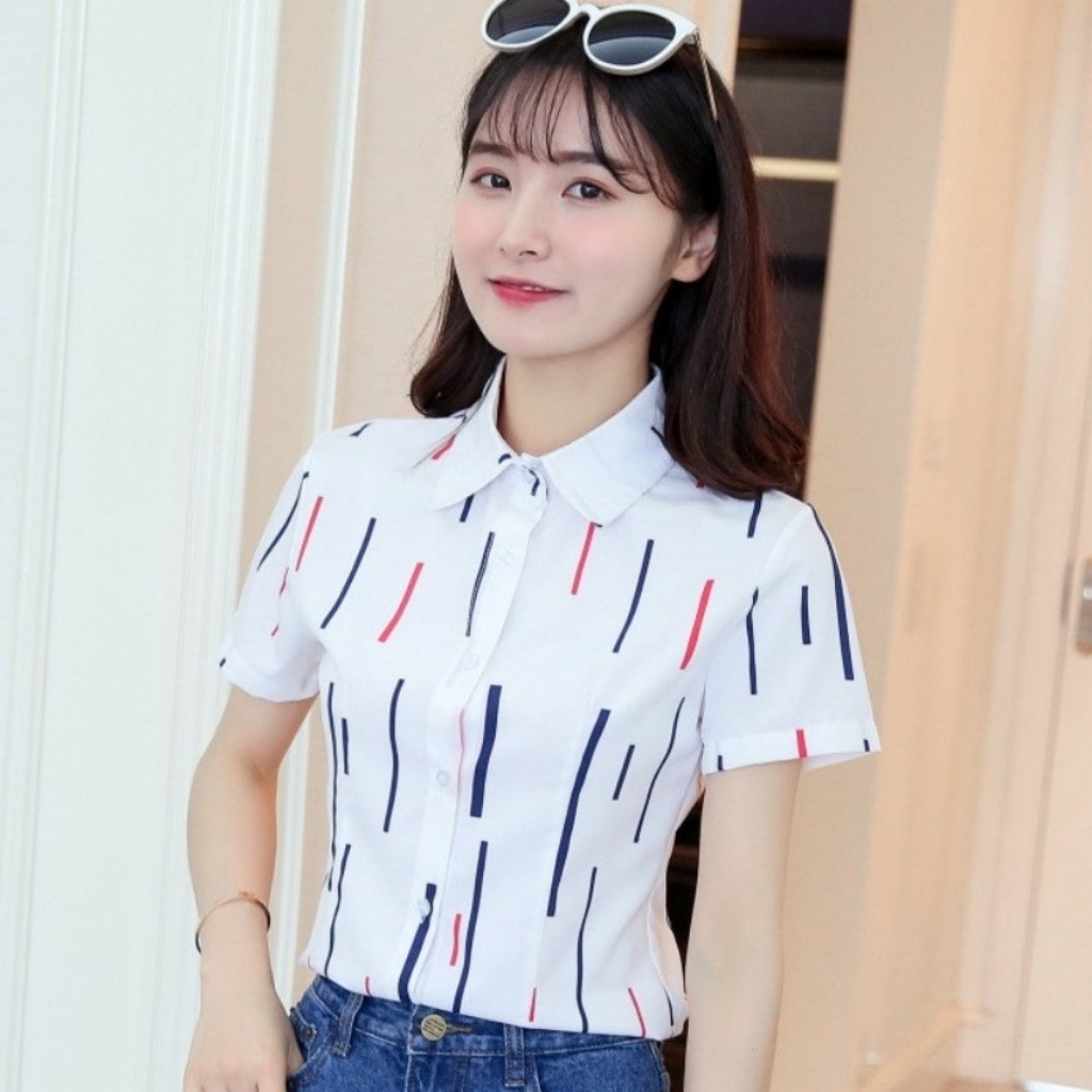 Sơ mi nữ ngắn tay sọc khúc Poniva Thời trang Mix-up shop phong cách trẻ trung, năng động
