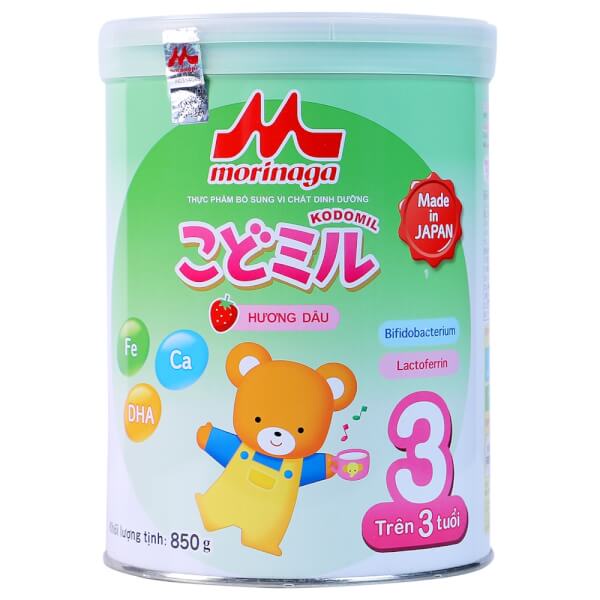 Sữa bột Morinaga Kodomil hương dâu Nhật Bản số 3 ( trẻ trên 3 tuổi) lon 850g date T12/2021