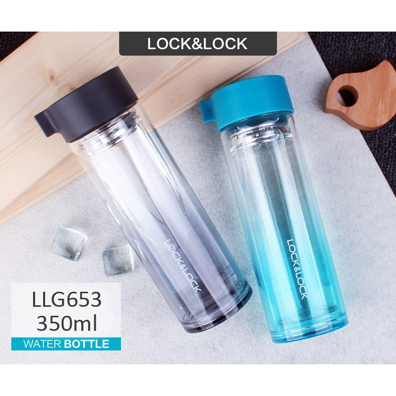 Bình nước thủy tinh 2 lớp chống nóng tay Lock&lock Crystal LLG653BLU 350ml