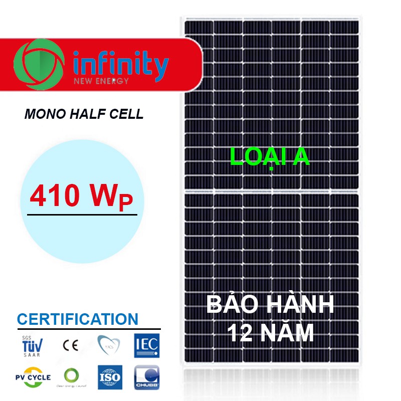 Tấm Pin năng lượng mặt trời 410W Mono Half Cell- Hiệu suất cao [INFINITY - Loại A] + Tặng MC4
