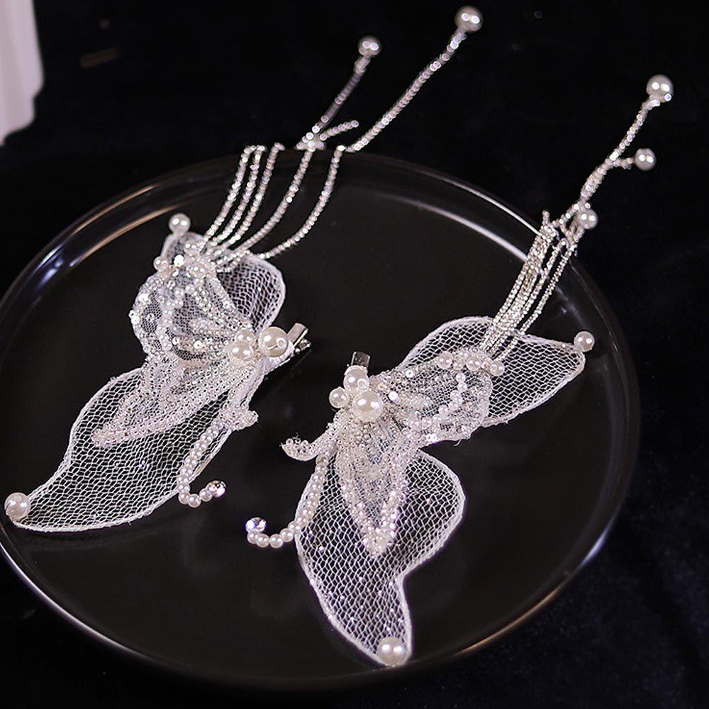BACK2LIFE Kẹp Tóc Lưới Đính Hạt Và Tua Rua Hình Bướm Lớn Phong Cách Vintage Cho Nữ