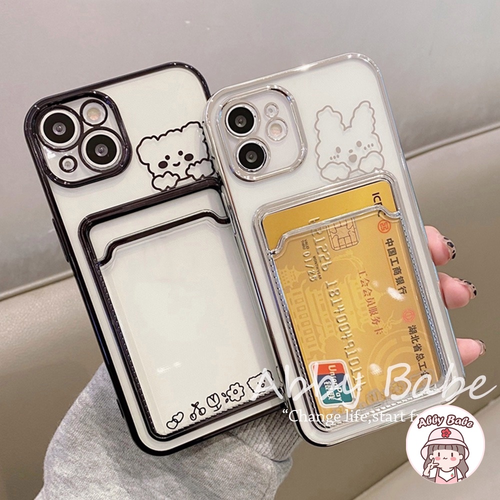 Ốp Điện Thoại TPU Mềm Tích Hợp Ví Đựng Thẻ Hình Gấu/Thỏ Mạ Màu Trong Suốt Chống Thấm Nước Cho IP 13 12 11 Pro Max X XS XR 8 7 Plus