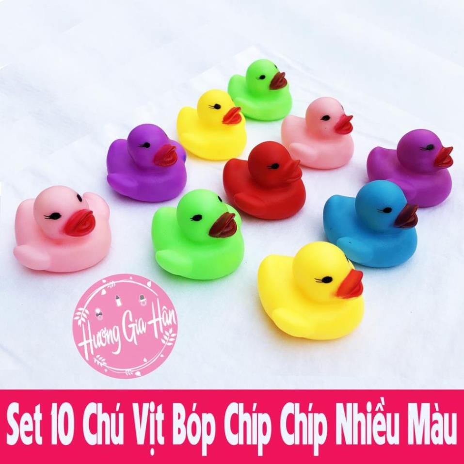 Set 10 Chú Vịt Nhiều Màu Bóp Kêu Chíp Chíp Đáng Yêu, Giúp Bé Thích Tắm, Tập Đếm [Thanh Mai Shop]