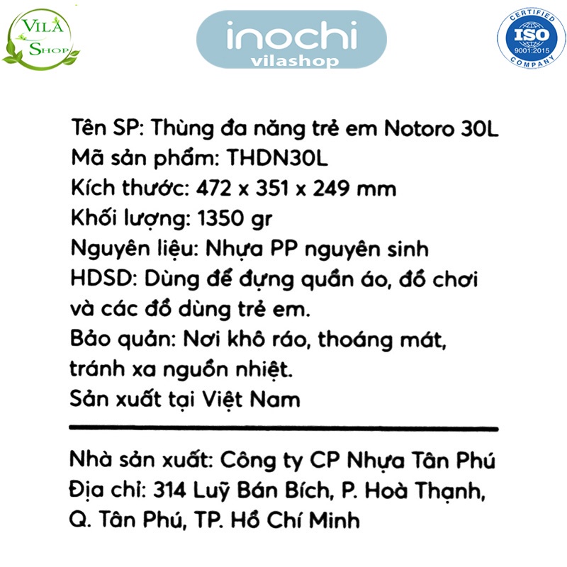Thùng Đựng Đồ Chơi Trẻ Em 30L Inochi, Thùng Đựng Đồ Đa Năng Cho Bé, Dễ Dàng Phân Loại - Lưu Trữ Đồ Dùng Cho Bé