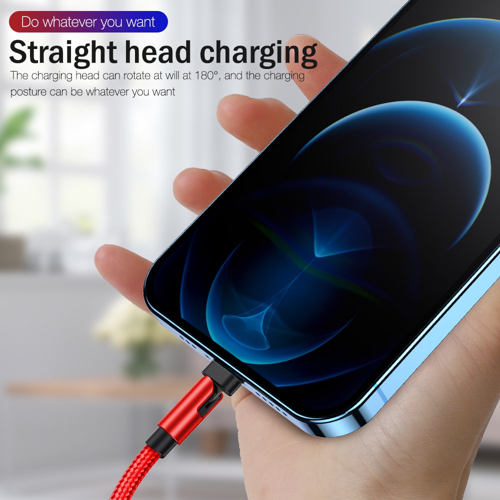 Dây Cáp Sạc Nhanh USB 180 Độ Dài 1m 2m Cho iPhone 13 12 11 Pro Max X XS XR 5 6 s 7 8 Plus SE