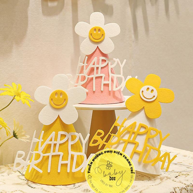 Mũ Chóp Sinh Nhật 3D Hoa Cúc Vải Dạ Phong Cách Hàn Quốc