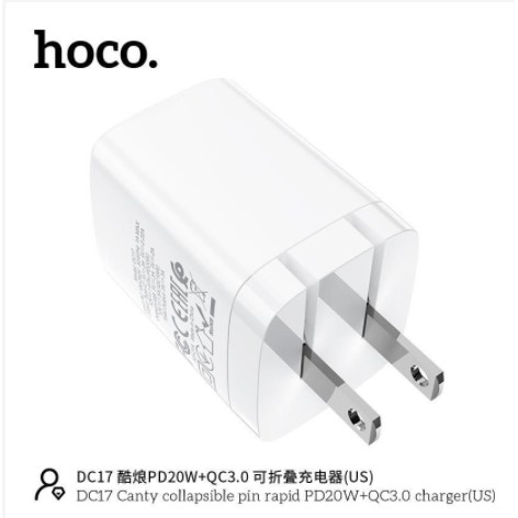 Củ sạc iphone, Củ sạc nhanh Hoco PD 20W DC17 chuôi dẹt gấp gọn 2 cổng USB/Type-C dành cho mọi thiết bị bảo hành 12 tháng