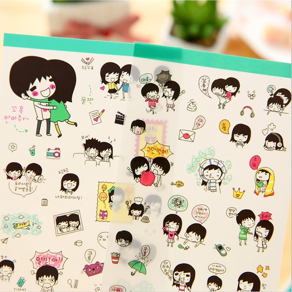 Bộ 5 Tấm Sticker Trang Trí Nhật Ký Tình Yêu Màu Xanh Lá FF026