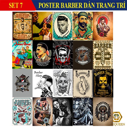 20 Poster Decal Dán Tường Trang Trí Barber Shop - Sticker Trang Trí Tiệm Tóc Siêu Dính Kích Thhước 20x30cm