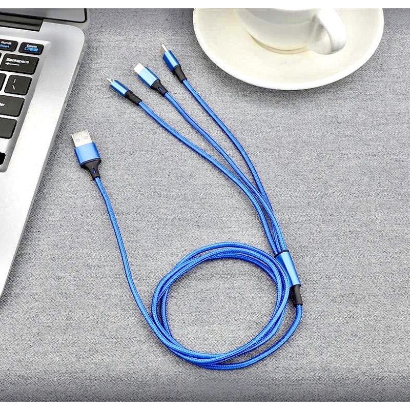 📣📣📣 Cáp sạc điện thoại tích hợp 3 đầu đa năng chính hãng-Dây dù 1.2m
