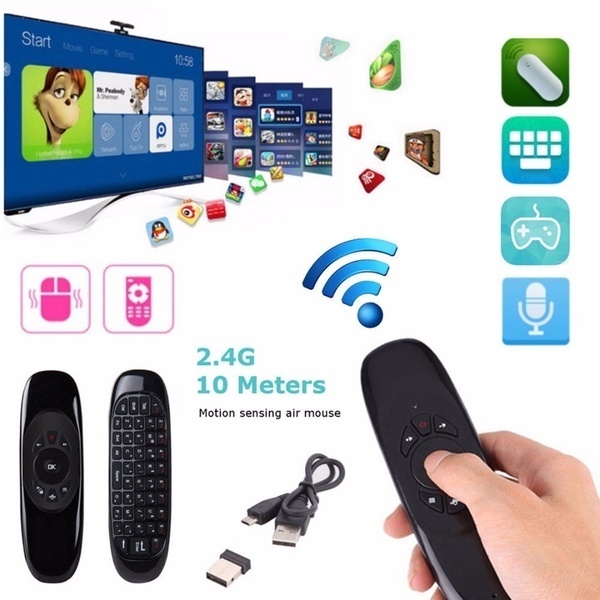 Bàn Phím Tích Hợp Chuột Bay Mini Không Dây 2.4ghz Có Mic Cho Smart Tv Pc