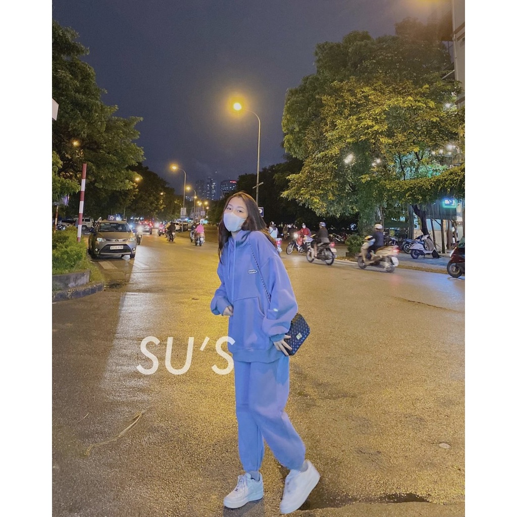 Set đồ nữ 🌸 quần áo nữ nỉ bông gồm áo và quần thu đông dài tay cá tính gồm hai màu XANH NÂU cá tính Ulzzang HOLA