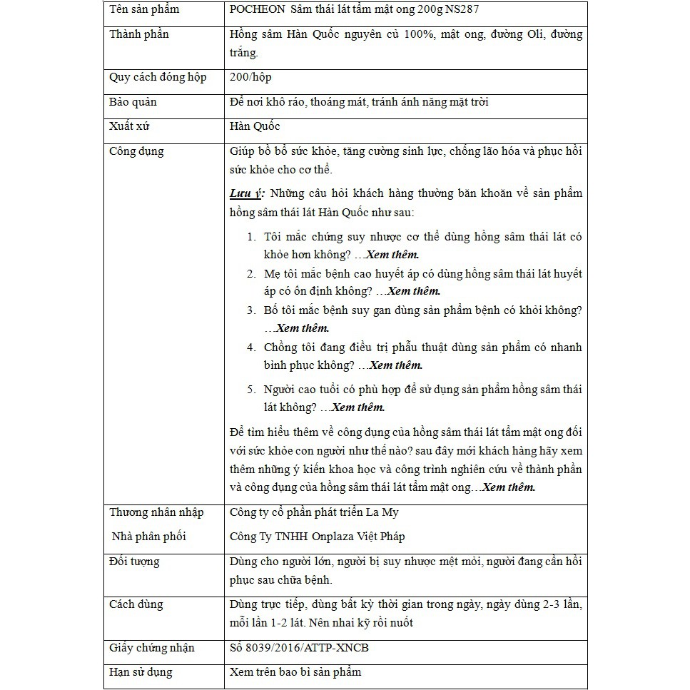 Hồng Sâm Lát Tẩm Mật Ong Hàn Quốc POCHEON 20g (Hộp Con) - LOẠI ĐẶC BIỆT Củ Hồng Sâm Thái Lát Tẩm Mật Ong từ những củ sâm | BigBuy360 - bigbuy360.vn