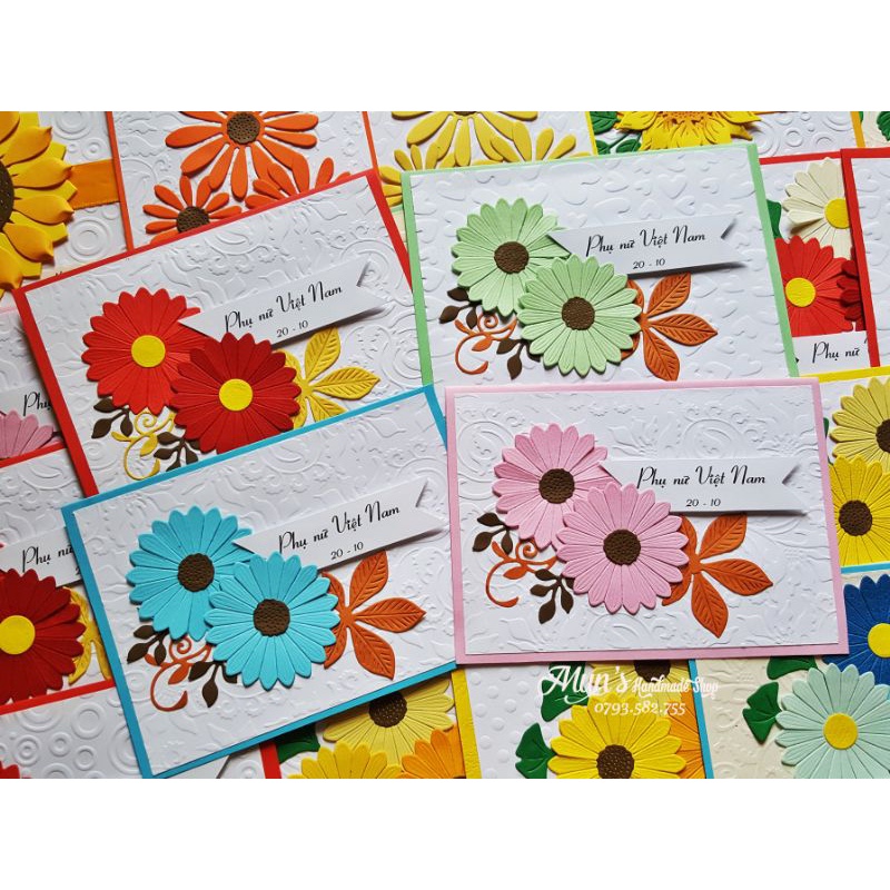 Set 10 hoa cúc gân giấy cắt sẵn - Nguyên liệu trang trí thiệp, scrapbook, sổ