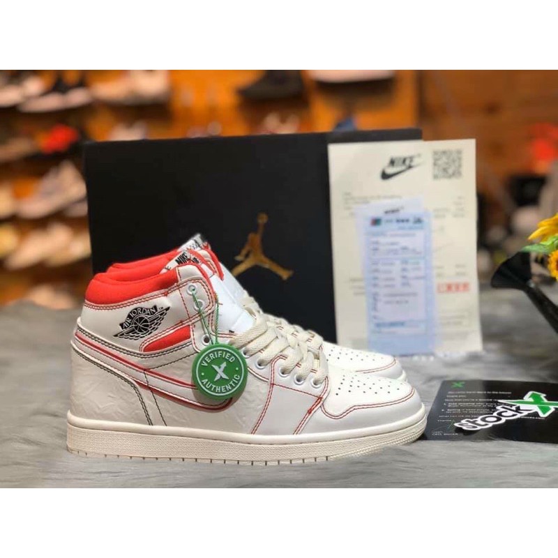 Giày JD1 trắng viền đỏ cao cổ- hàng có sẵn, ảnh thật