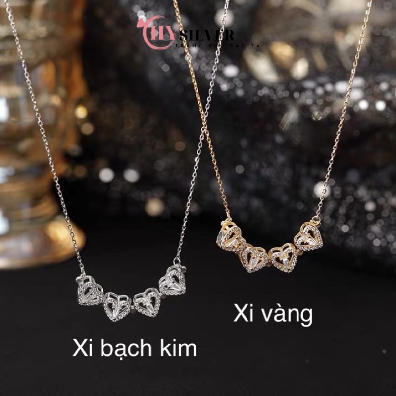 Dây chuyền bạc cỏ 4 lá nạm đá đeo được 2 kiểu bạc xi bạch kim dây chuyền nữ bạc thật