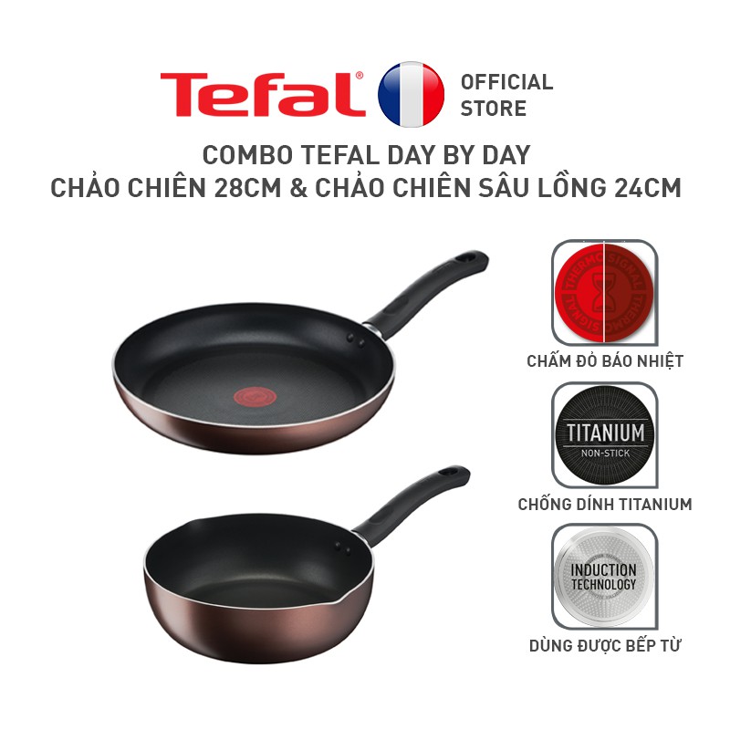 Combo Tefal Day By Day Chảo chiên 28cm & Chảo chiên sâu lồng 24cm