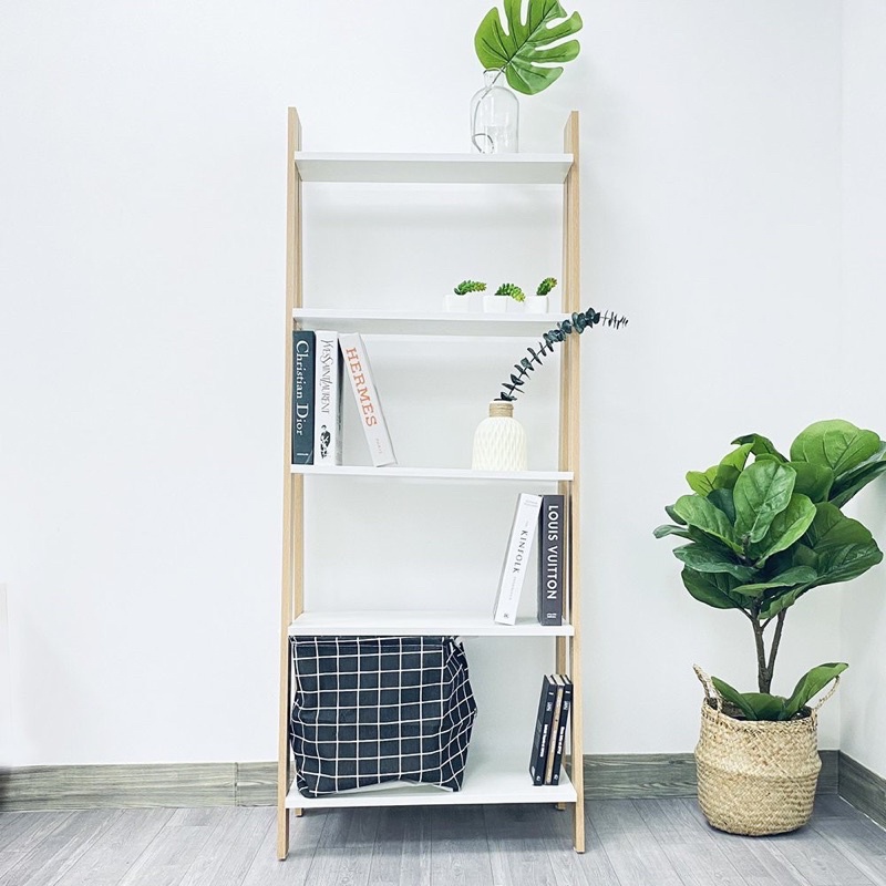 Kệ sách gỗ 5 tầng MDF, kệ đựng sách vở bằng gỗ chất lượng cao thiết kế hình thang có 5 tầng để sách