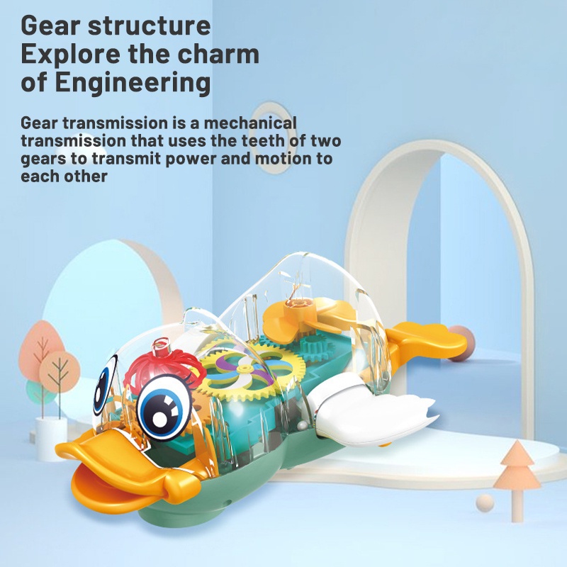 ZHAN QI TOYS Đồ chơi xe kiểu dáng chú vịt hoạt hình trong suốt có nhạc và đèn vui nhộn