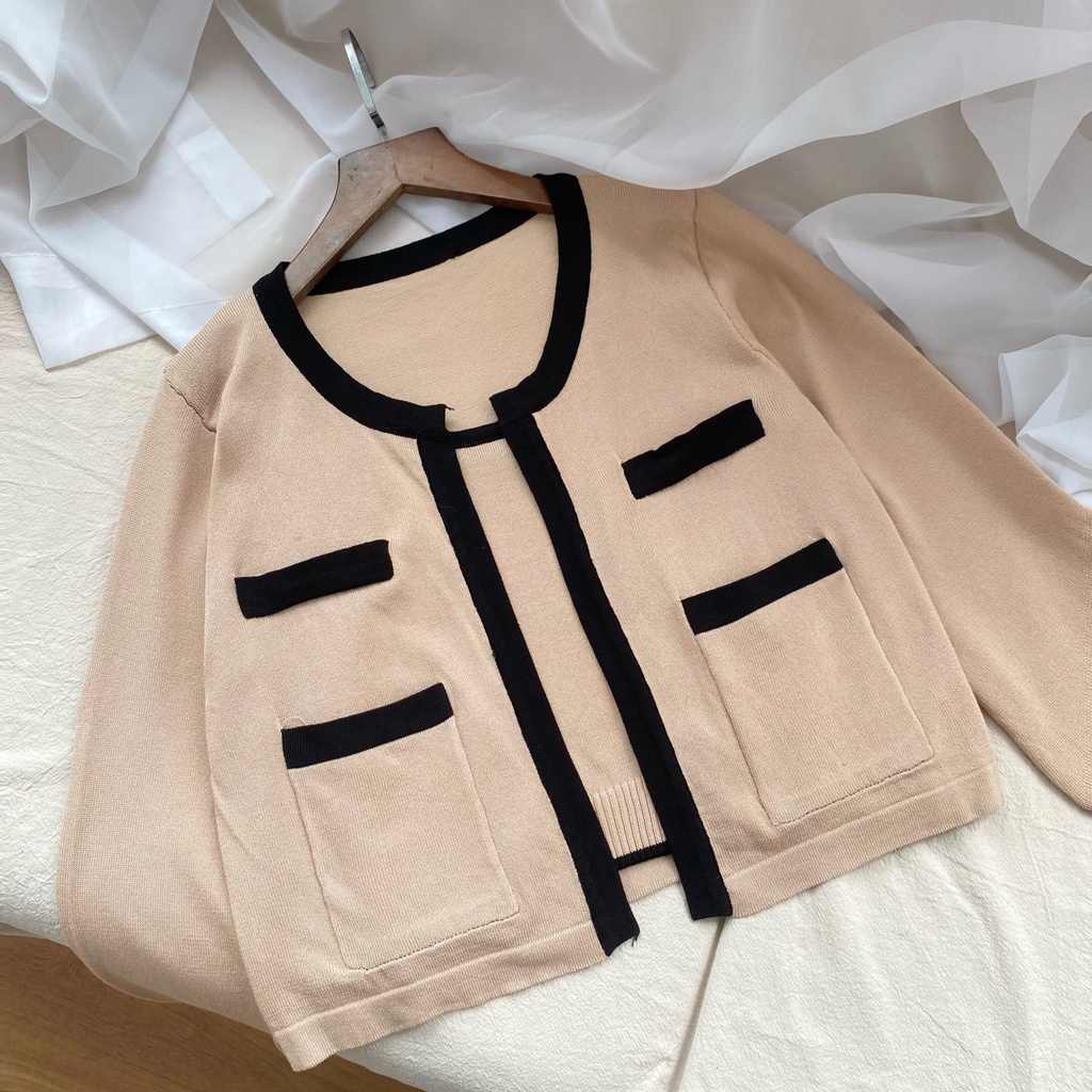 HÀNG SẴN_Set Áo Cardigan Len Dệt Kim Ôm Croptop