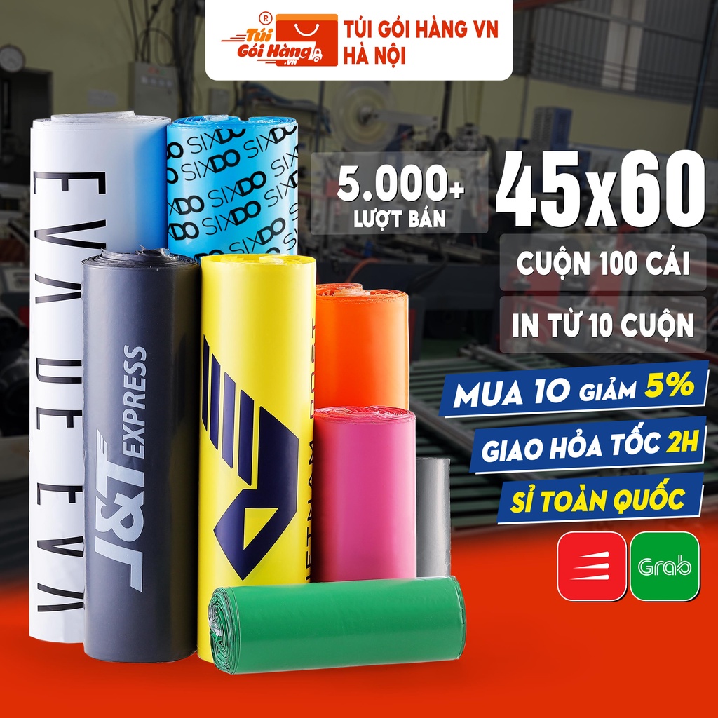 Túi Gói Hàng Túi Niêm Phong 45x60 TUIGOIHANGVN Cuộn 100 Cái Có Keo Dán - Free In Logo Từ 100 Cuộn