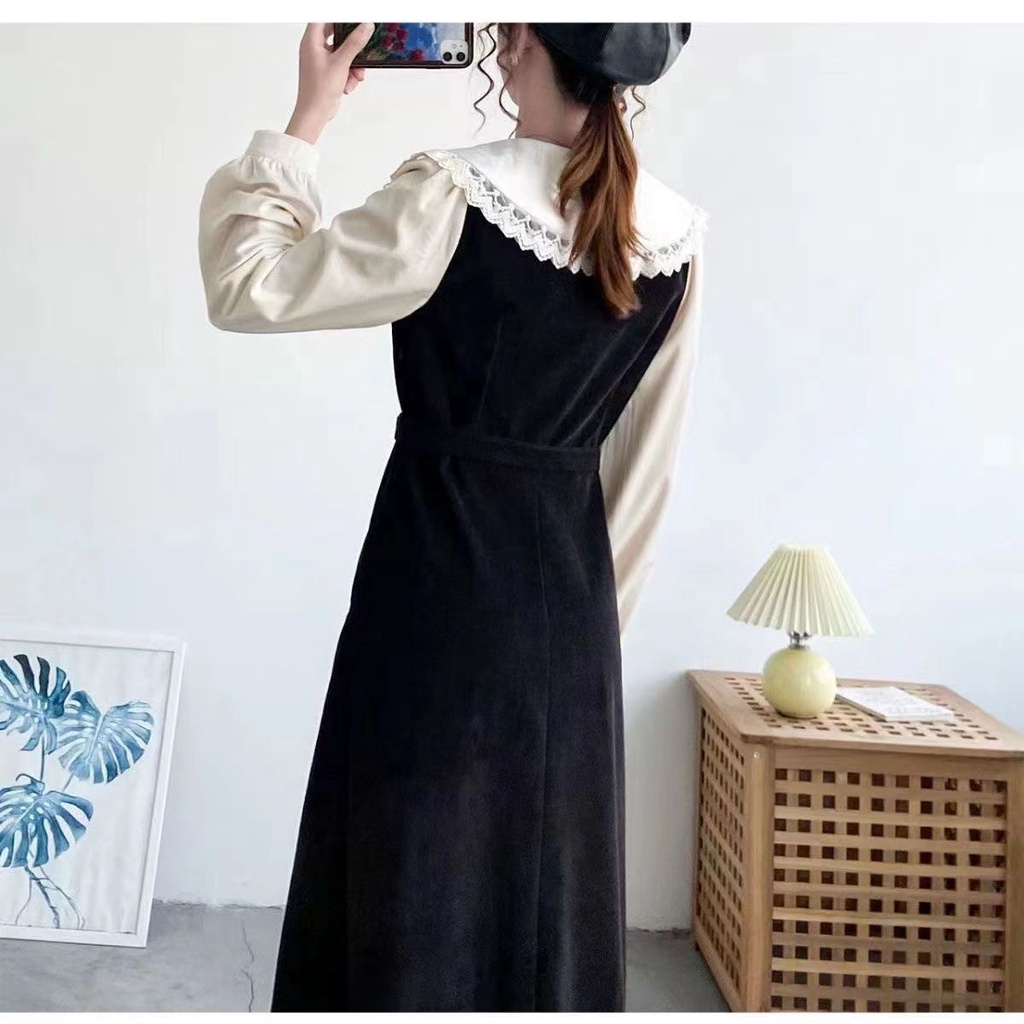 Váy babydoll Đầm Cổ Búp Bê Giả Hai Mảnh Dáng Ôm Cỡ Lớn Thời Trang Xuân Thu Cho Nữ