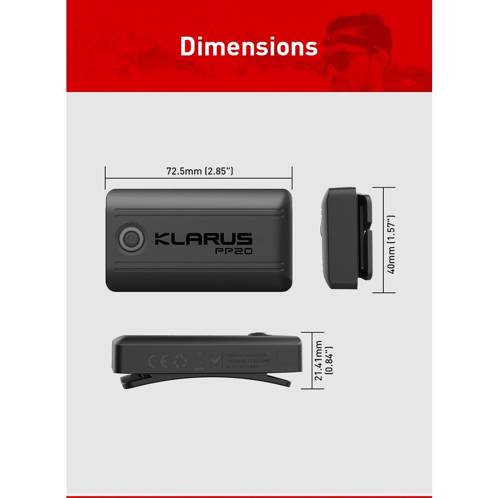 Hộp pin sạc KLARUS PP20 dung lượng 2000mAh dành cho đèn KLARUS HR1 PLUS