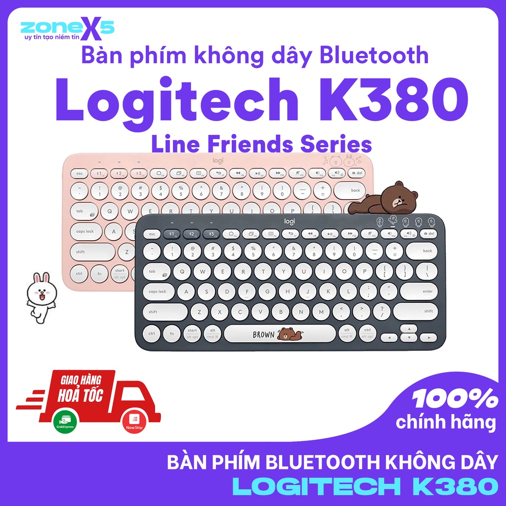 Bàn phím Bluetooth Logitech K380 - Line Friends Series - Kết nối Bluetooth cùng lúc tới 3 thiết bị