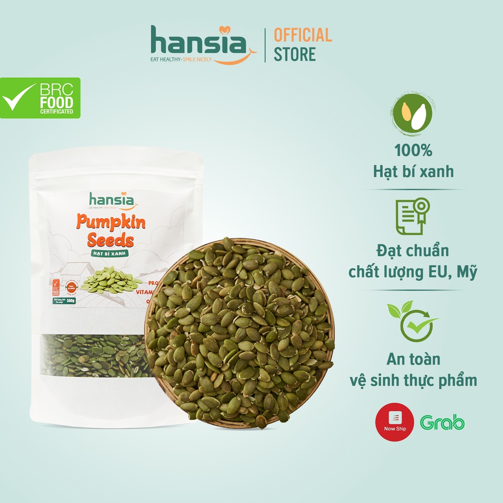 Hạt Bí Xanh Organic HANSIA Thơm Ngon, Bổ Dưỡng Chứa Nhiều Viatamin Và Khoáng Chất, Tăng Cường Sức Khỏe Túi 250g - 500g