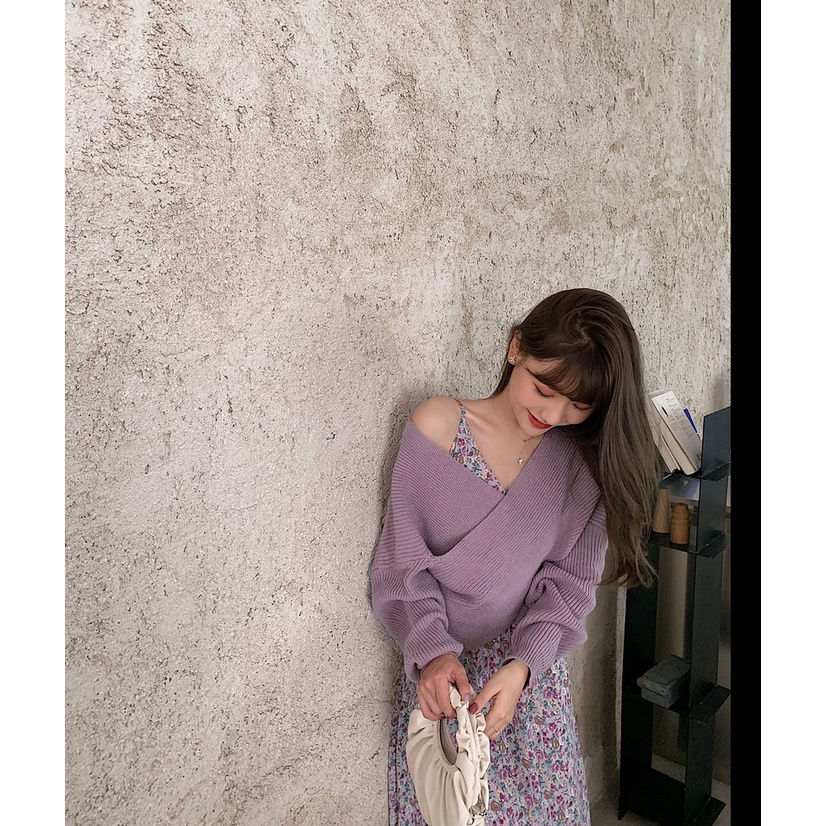 Set đồ áo len và váy hoa nhí vintage